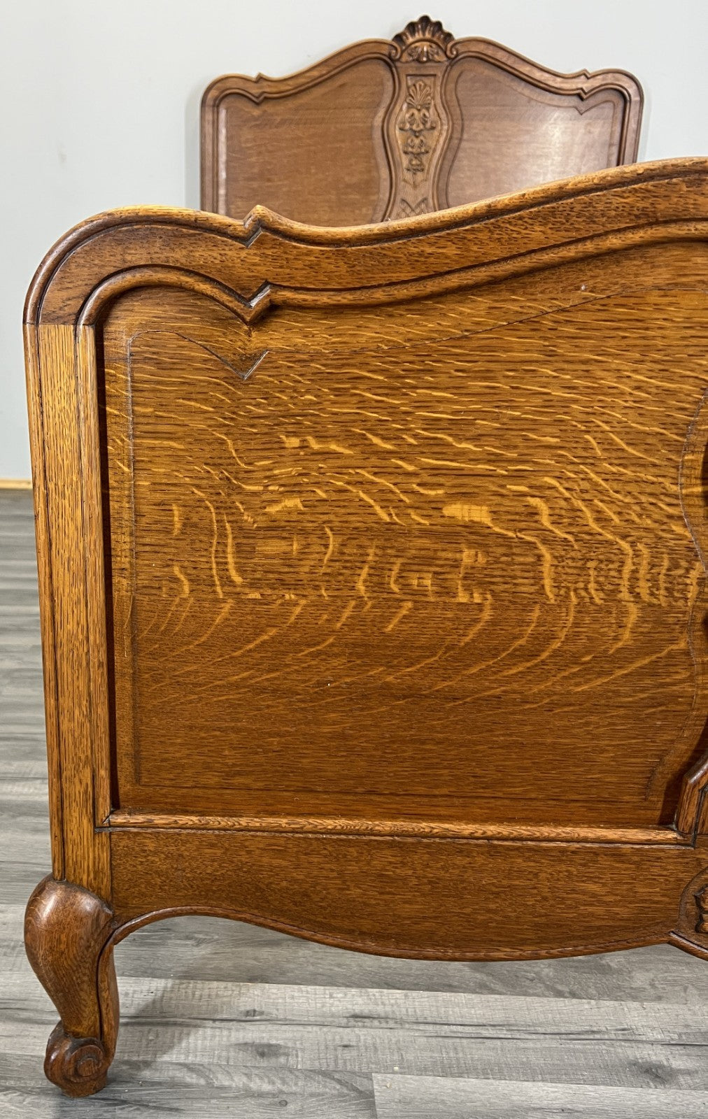 Bed Vintage French Louis XVI Double Single Frame Oak Carved Headboard LOT 45934
