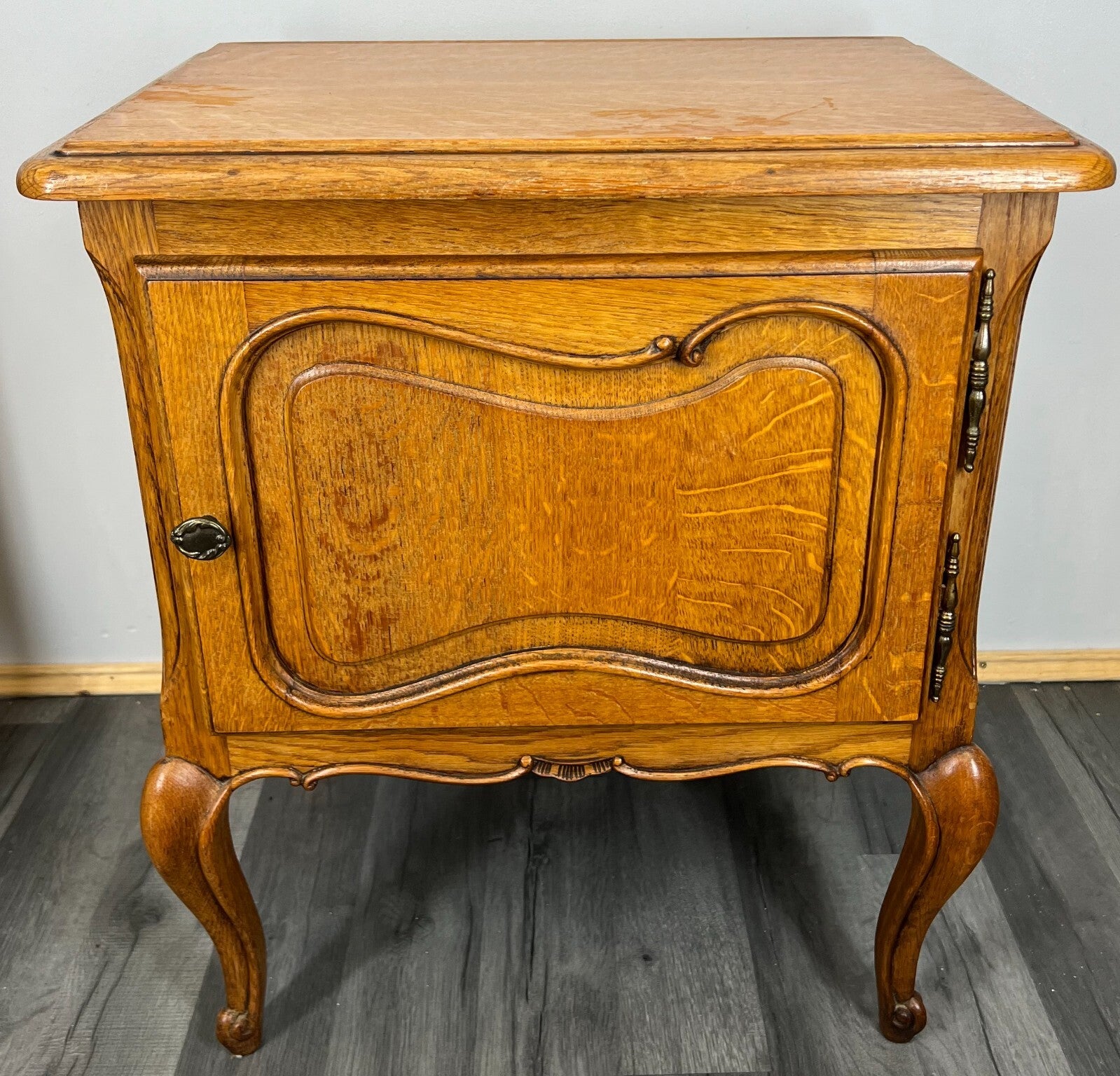 Pair of Bedside Tables Vintage French Louis XVI Oak Carved Cabinets LOT 26102