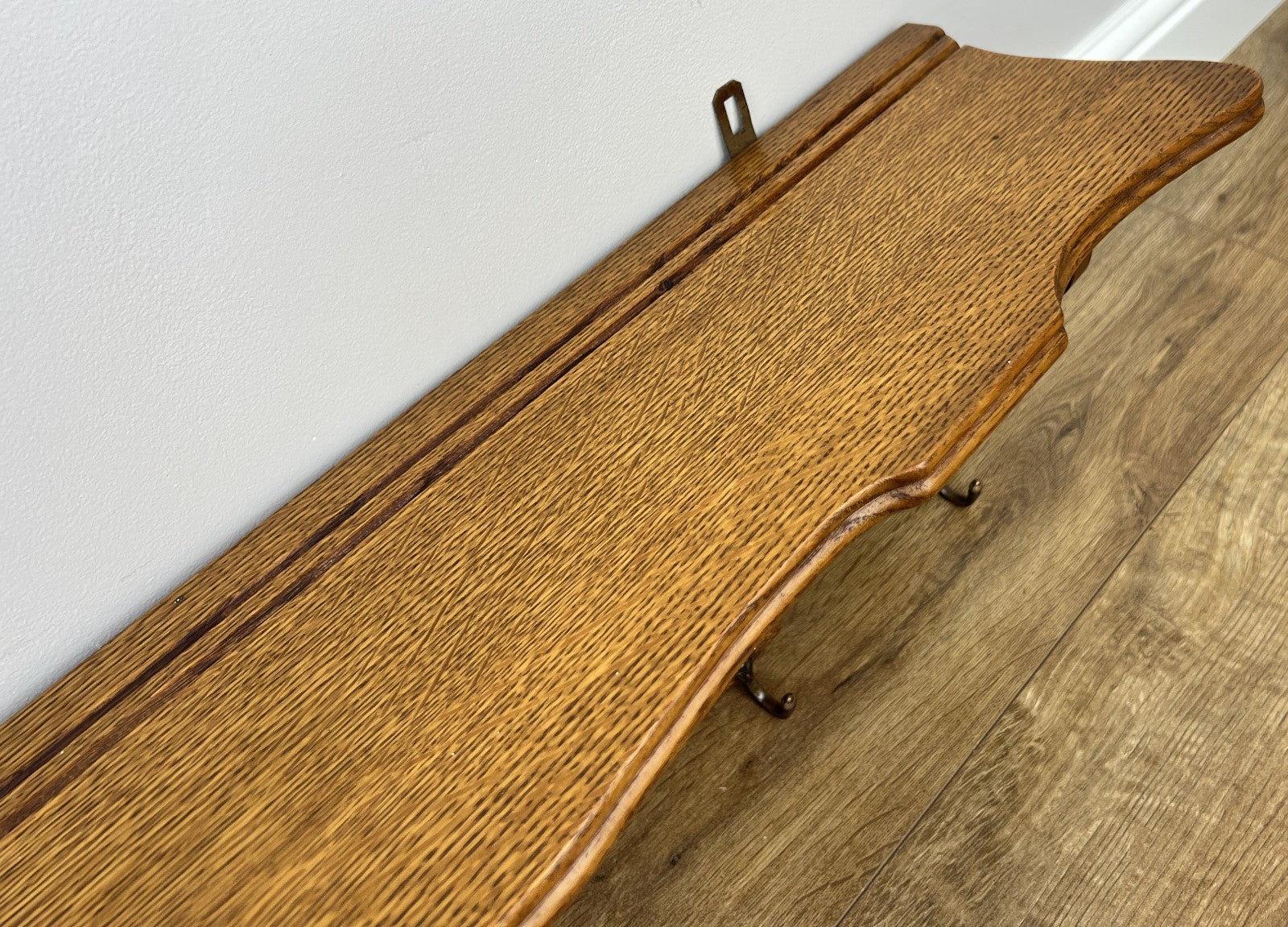 French Vintage Coat Rack Oak 5 Hooks Wall Shelf Carved Coat Hanger LOT 496110
