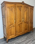 Wardrobe Vintage French Louis XVI Style Oak Four Door Armoire LOT 48145