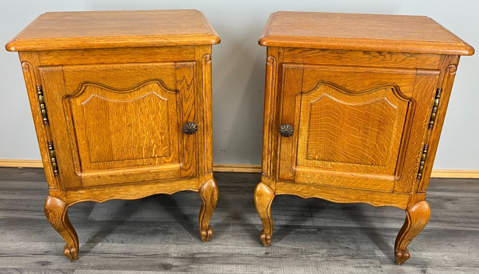 Pair of Bedside Tables Vintage French Oak Cabinets Carved Nightstands LOT 37261
