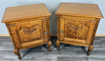 Pair of Bedside Tables Vintage French Louis Oak  Nightstands Cabinets LOT 44420