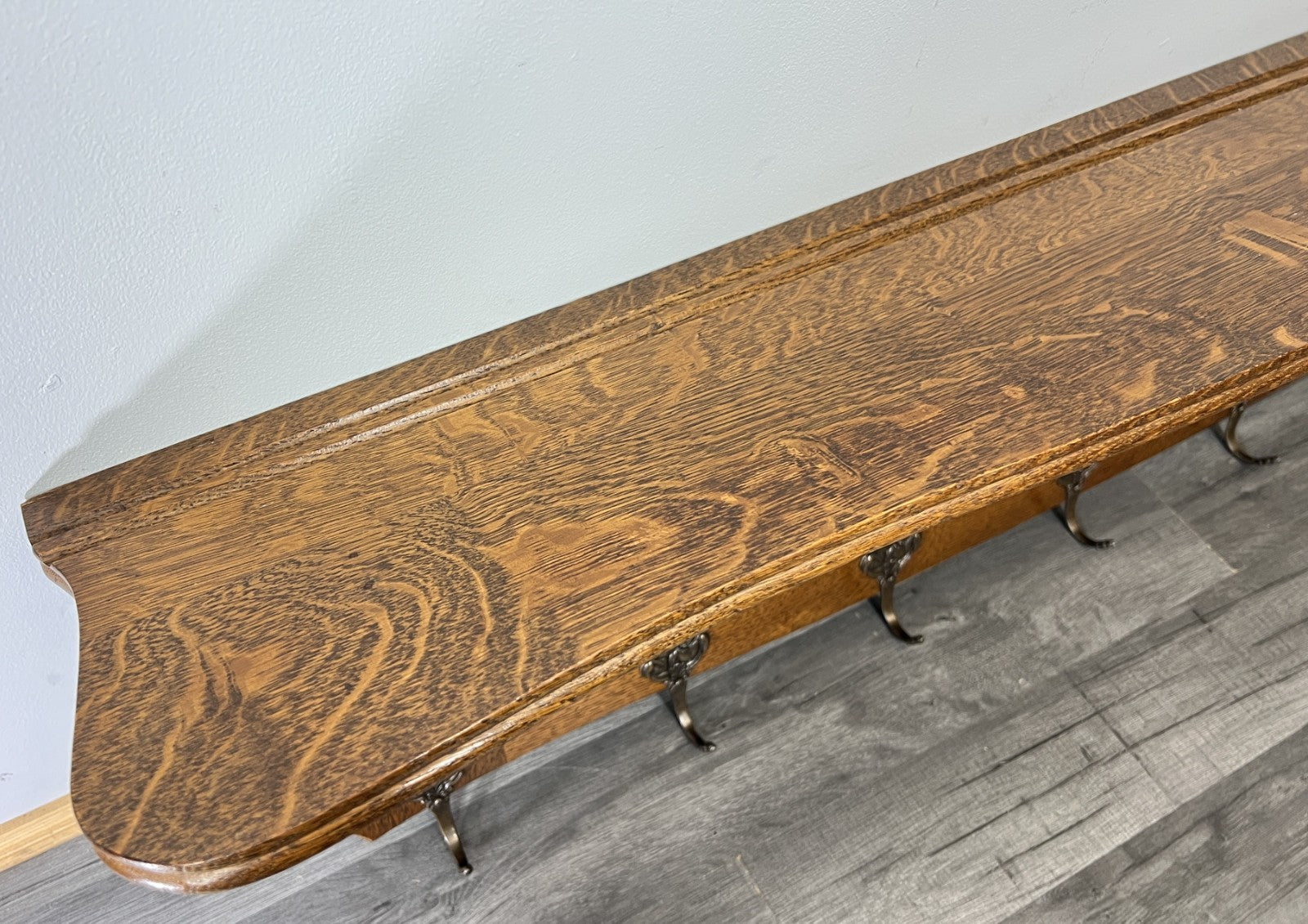 French Vintage Style Coat Rack Oak 6 Hooks Ornate Wall Shelf Coat LOT 469210