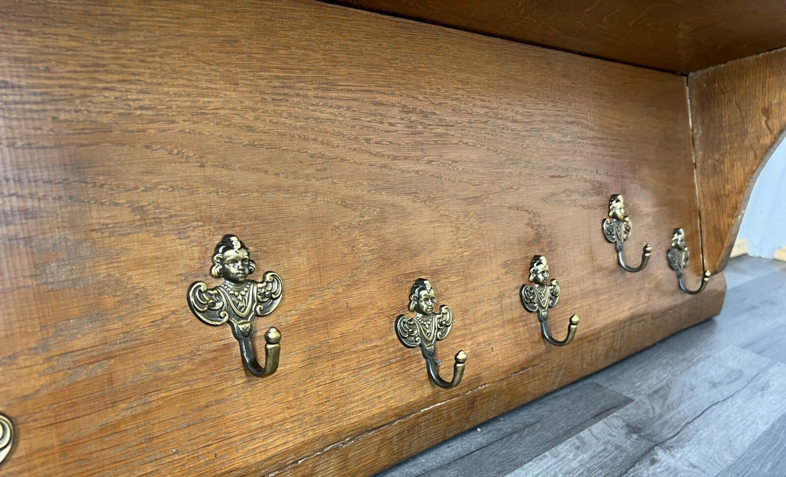 Coat Rack Antique French Oak Wall Shelf 6 Hook Carved Coat Hanger LOT 26412
