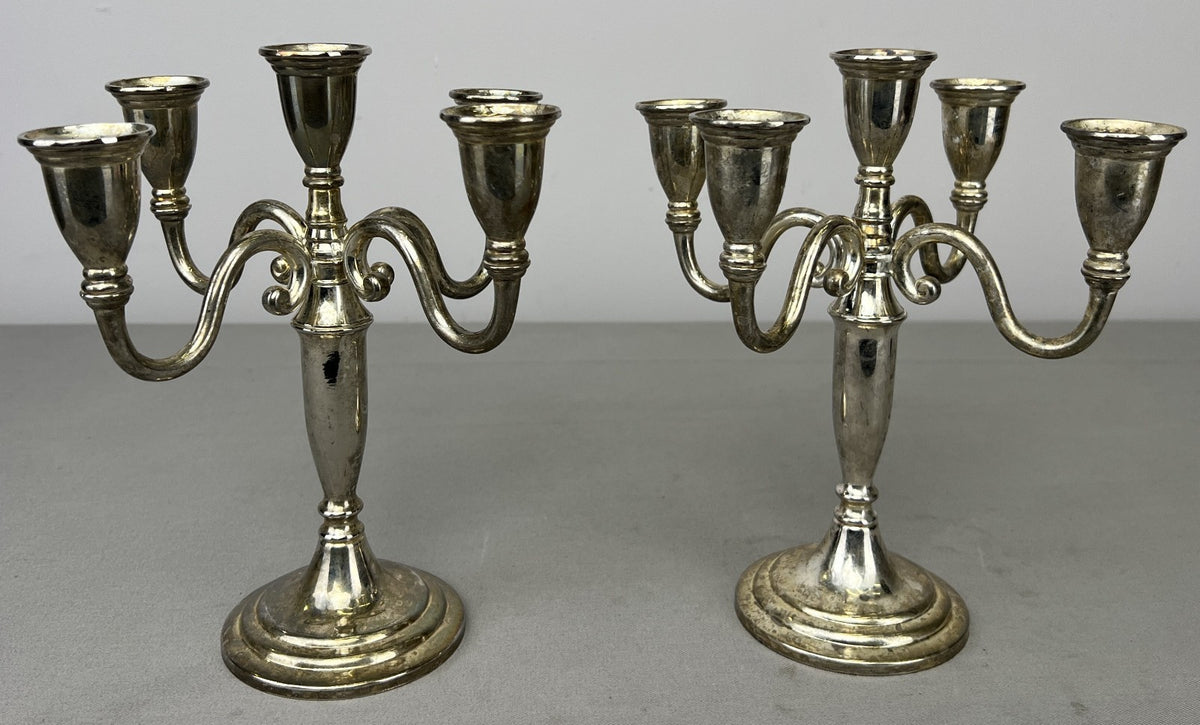Pair of Candelabras Vintage French Style Metal Five Arm Candle Holders LOT 6481