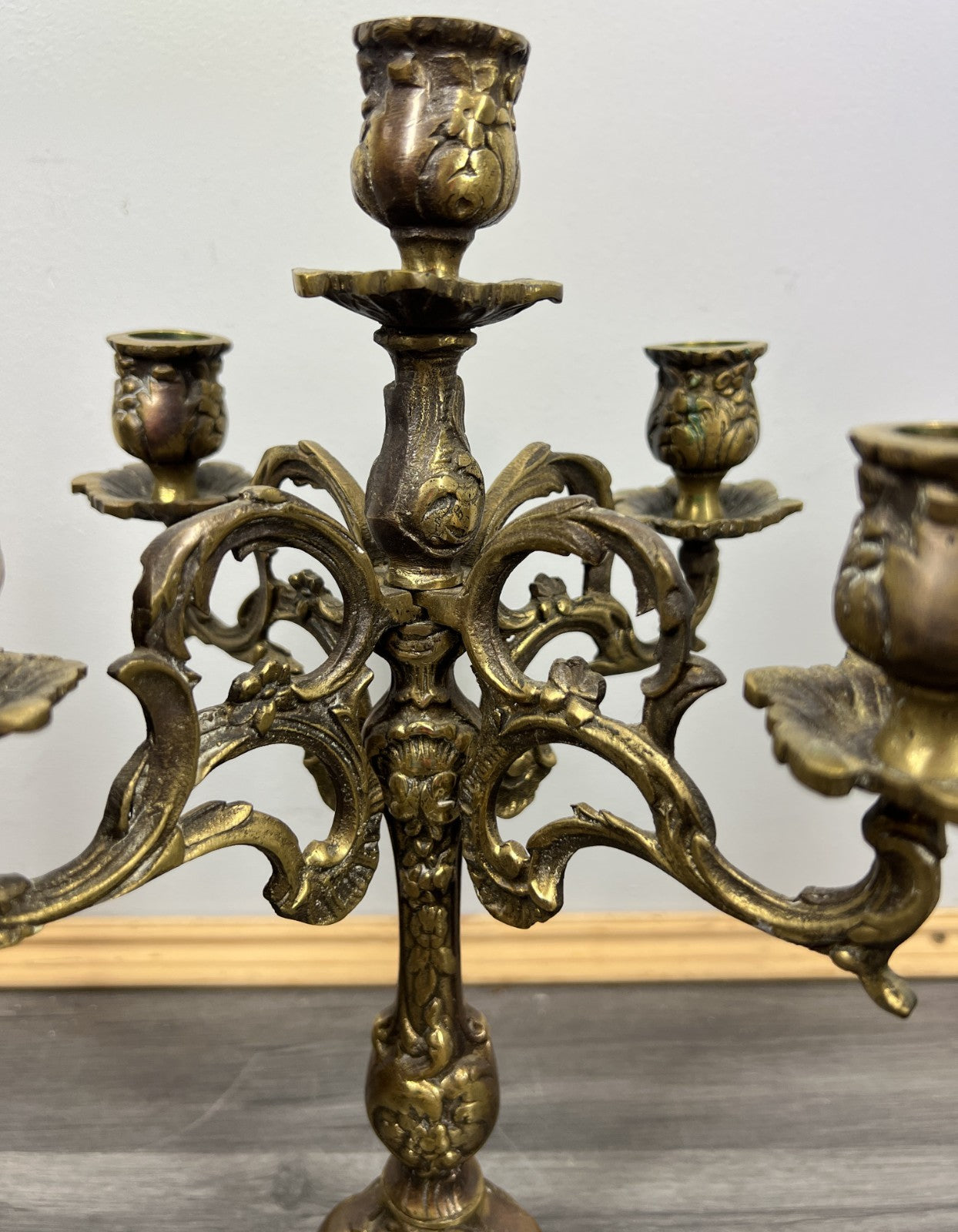 Candelabra Vintage French Brass 5 Arm Ornate Rococo Candle Holder LOT 42745