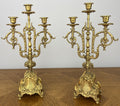 Candelabras Vintage French Brass Pair Ornate 3 Arm Candle Holders LOT 604511