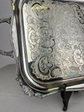 Serving Tray Vintage Metal Ornate Engraved Twin Handle English Tray LOT 6444