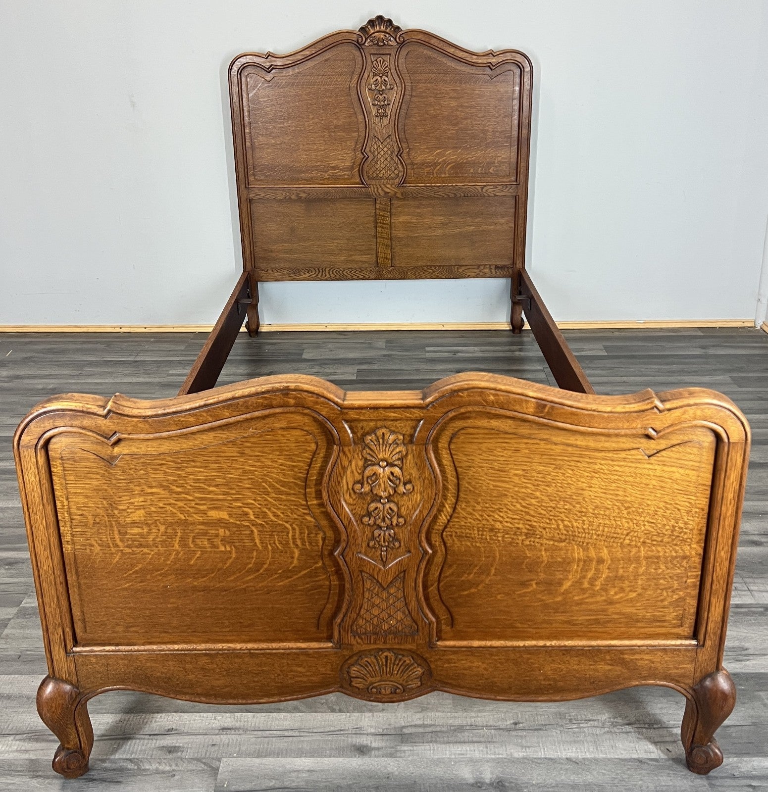 Bed Vintage French Louis XVI Double Single Frame Oak Carved Headboard LOT 45930