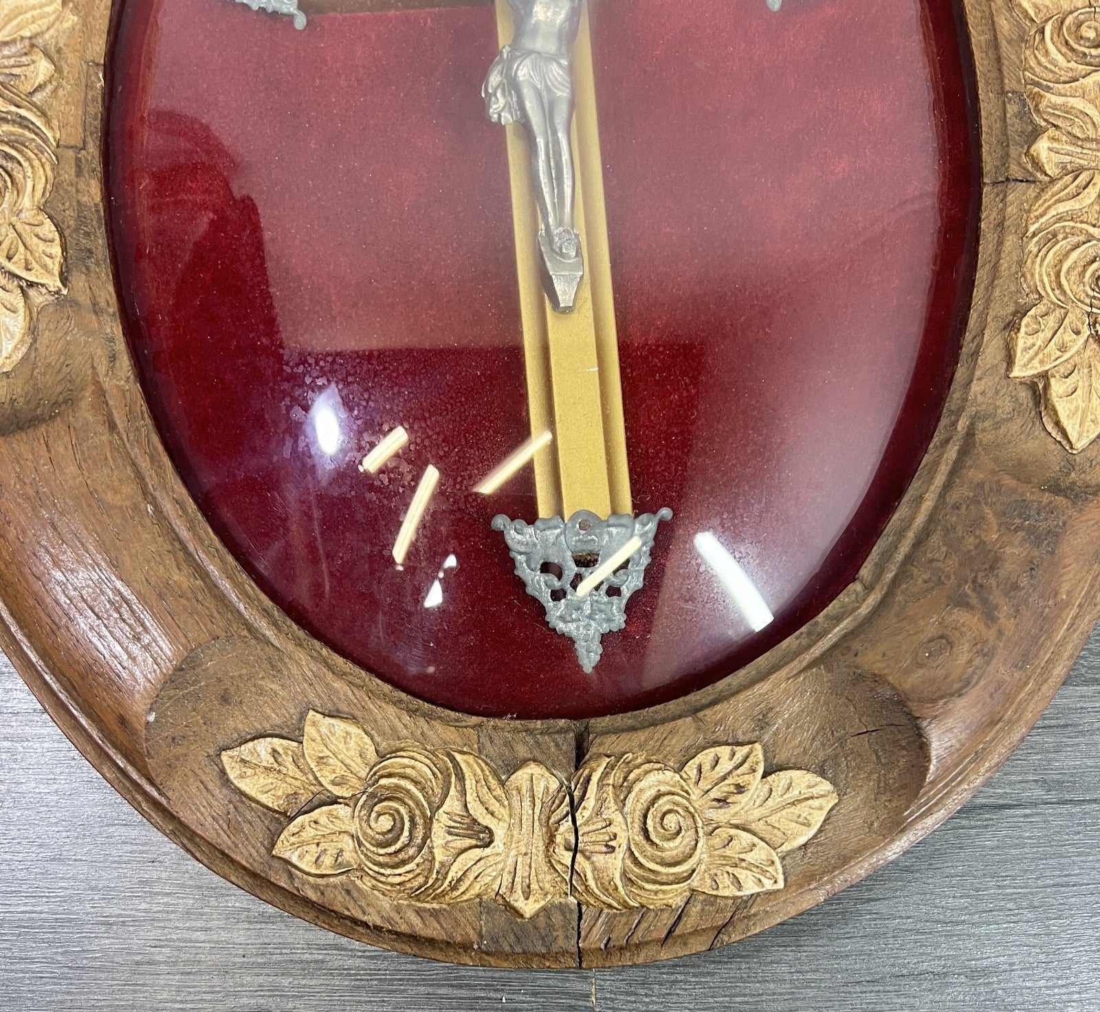 Crucifix Vintage French Style Oak Carved Wall Cross Religious LOT 47705