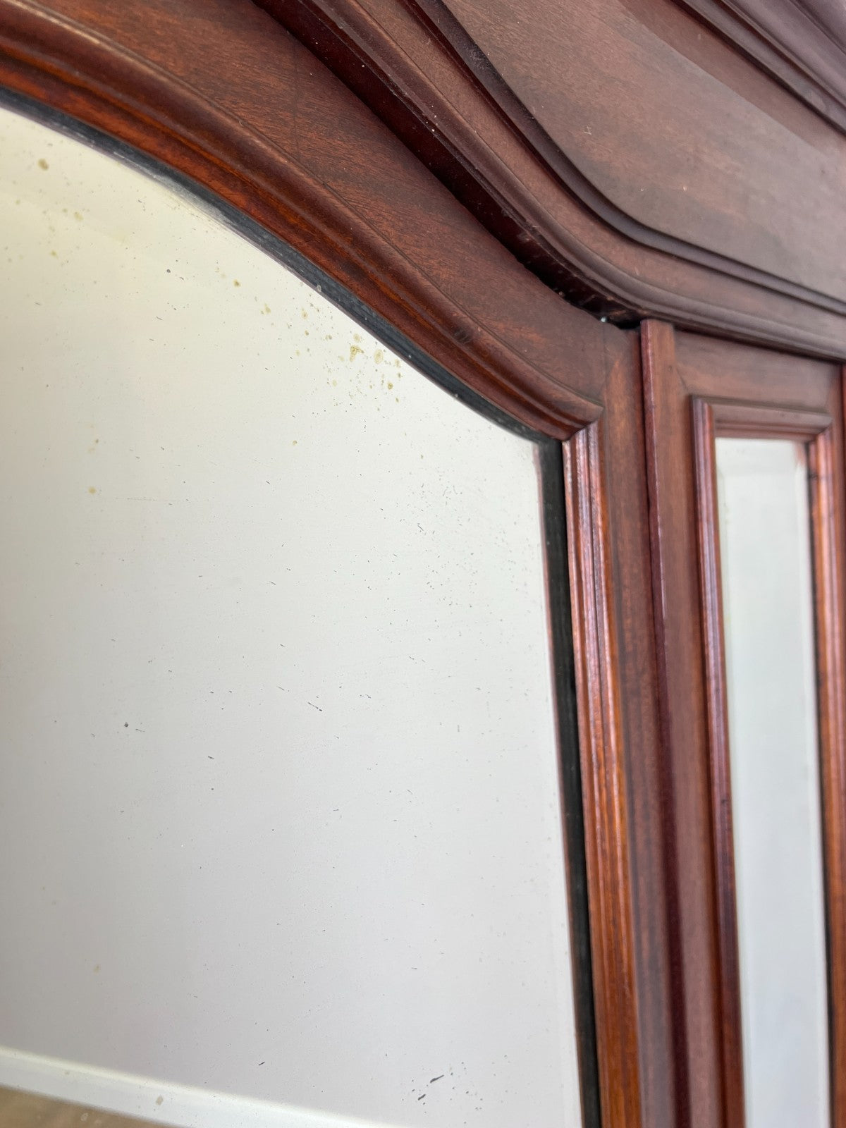 Wardrobe Antique French Style Walnut Two Door Mirrored Carved Armoire LOT 613316