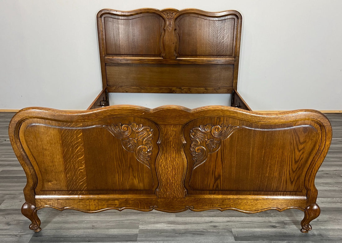 Bed Vintage French Louis XVI Style Oak Double Frame Carved Headboard LOT 27580