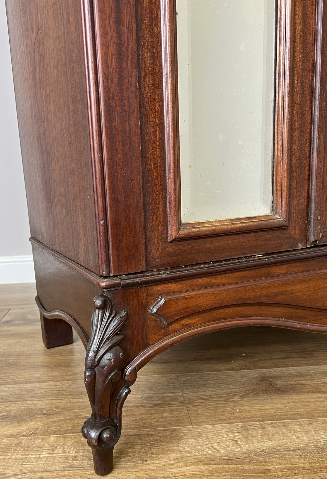 Wardrobe Antique French Style Walnut Two Door Mirrored Carved Armoire LOT 613313