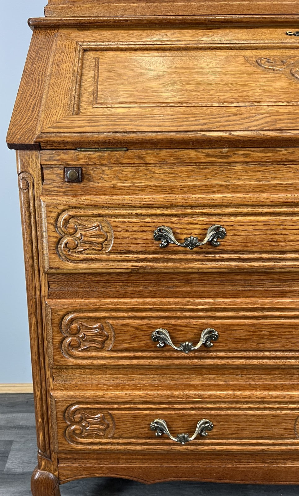 Secretaire Bookcase Vintage French Louis XIV Style Oak Bureaux Cabinet LOT 45127
