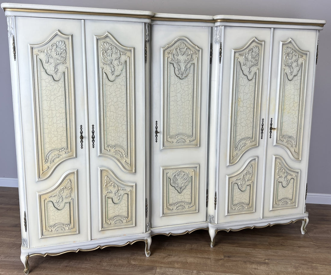 Wardrobe Vintage French Shabby Chic Five Door Carved Armoire Cabinet LOT 61210