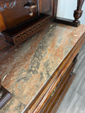 Sideboard Antique French Style Walnut Marble Display Cabinet Cupboard LOT 357616