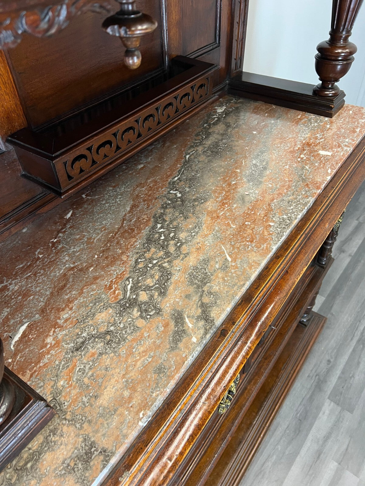 Sideboard Antique French Style Walnut Marble Display Cabinet Cupboard LOT 357616