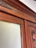 Wardrobe Antique French Walnut Two Door Mirrored Carved Armoire Cabinet LOT 608315