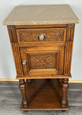Bedside Table Antique French Oak with Marble Top Carved Cabinet LOT 43330