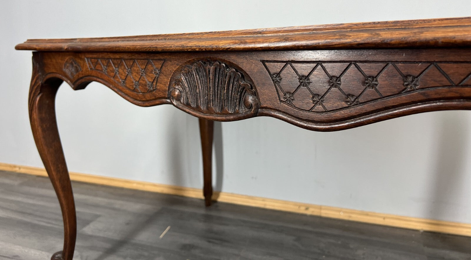 Coffee Table Vintage French Louis XV Cane Top Oak Carved Table LOT 38618