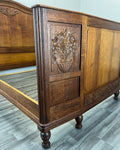 Bed Antique French Style Oak Double Bed Frame Carved Headboard LOT 27625