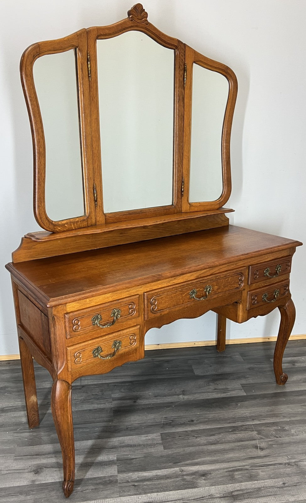 Vintage Dressing Table with Mirror French Oak Louis Vanity Table Makeup LOT 45590