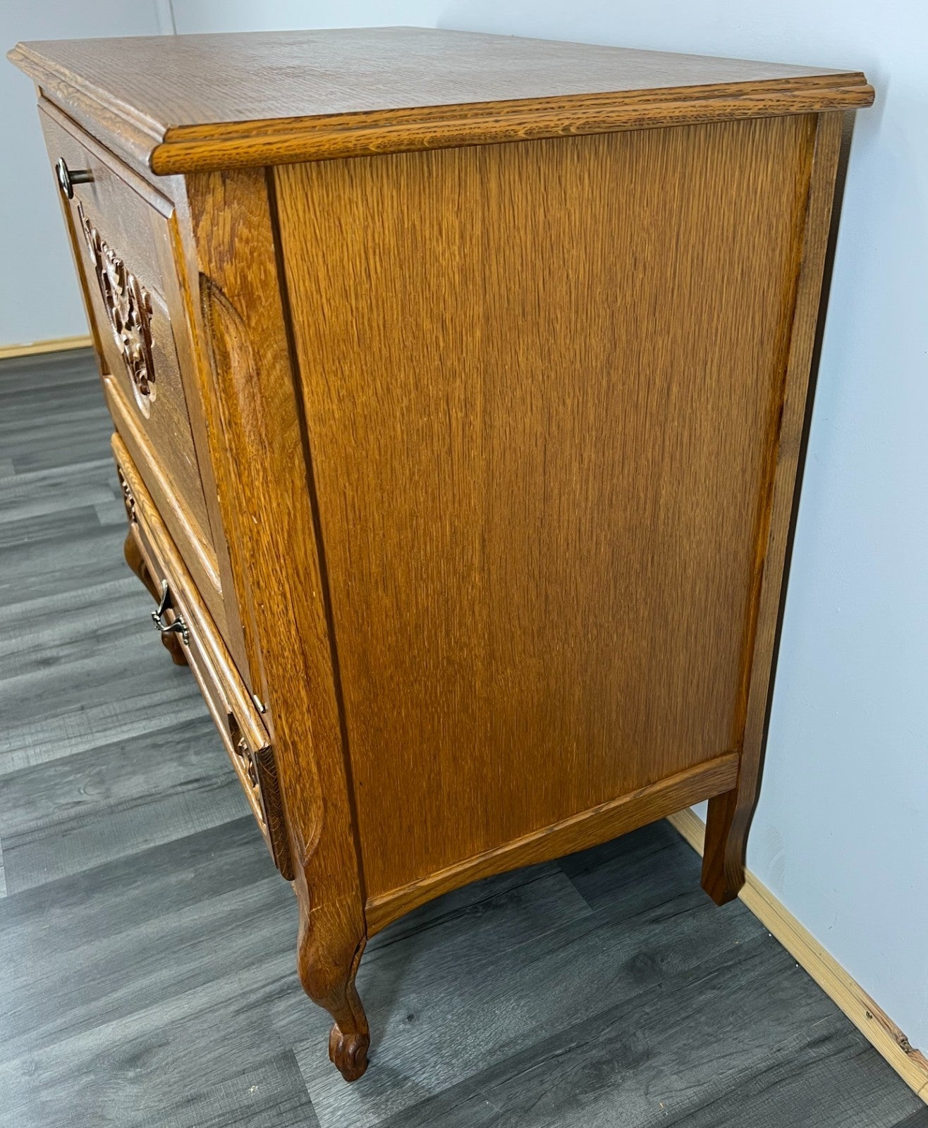 Cabinet Vintage French Louis XIV Style Drop Front Oak Carved Sideboard LOT 18126