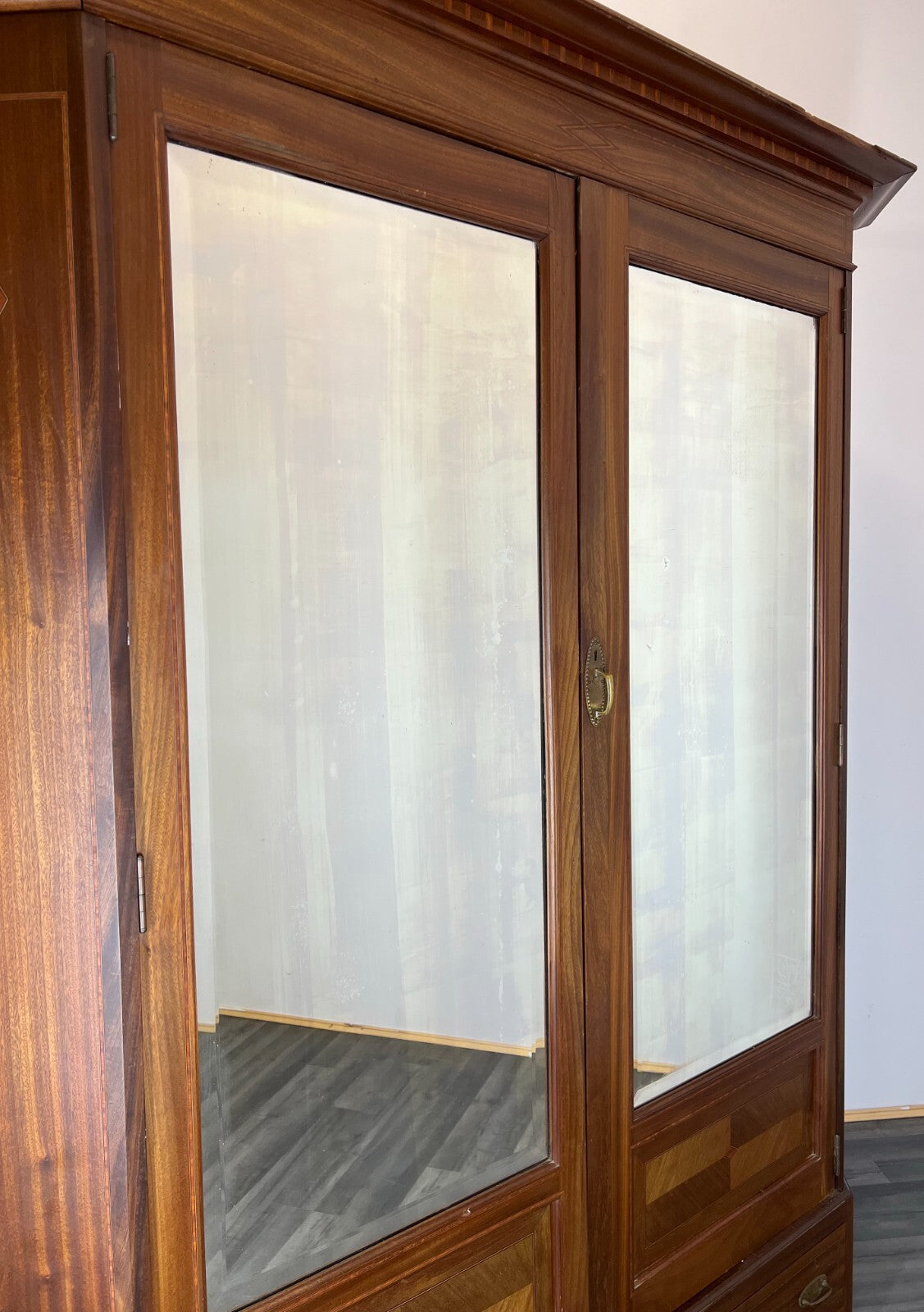 Wardrobe Antique French Style Two Door Mirrored Carved Armoire Cabinet LOT 225310