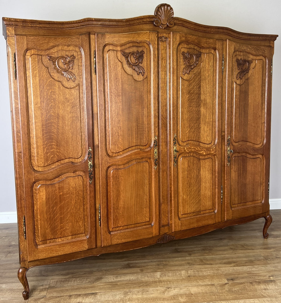 Wardrobe Vintage French Louis XVI Style Oak Four Door Carved Armoire LOT 48990