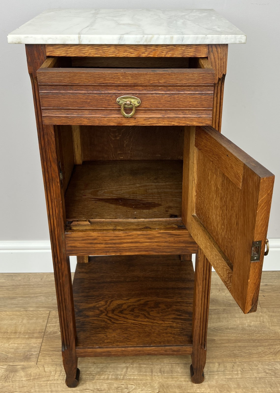 Bedside Table Antique French Style Marble Top Oak Cabinet Nightstand LOT 62447
