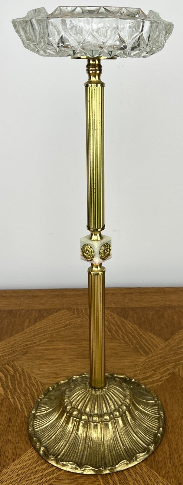 Ashtray Stand Vintage French Brass Onyx Crystal Floor Ashtray Stand LOT 60240