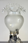 Lamp Antique Style Pewter Angel Table Lamp Pleated Glass Shade LOT 516914