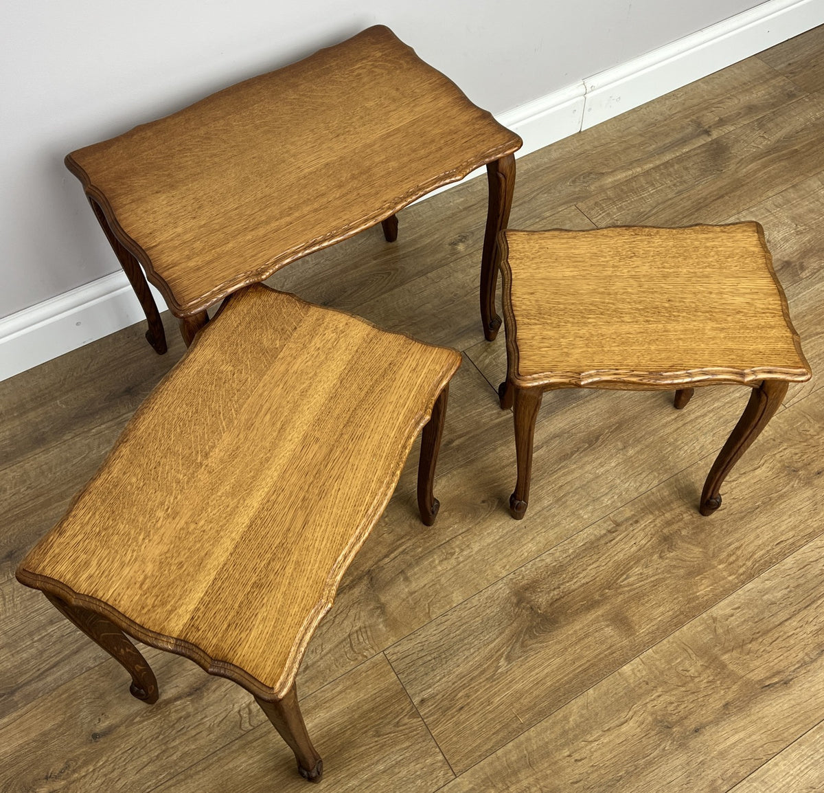 Nested Tables Vintage French Louis Oak Set of Three Carved Tables LOT 6498