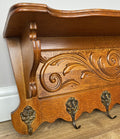 French Vintage Coat Rack Oak 7 Hooks Wall Shelf Carved Coat Hanger LOT 49031