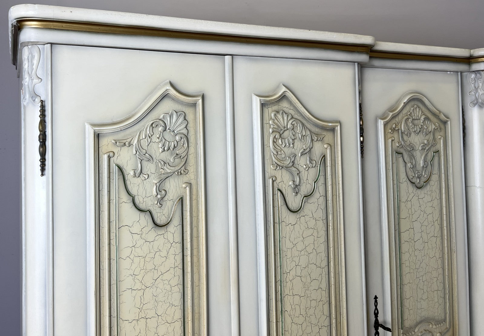 Wardrobe Vintage French Shabby Chic Five Door Carved Armoire Cabinet LOT 61213
