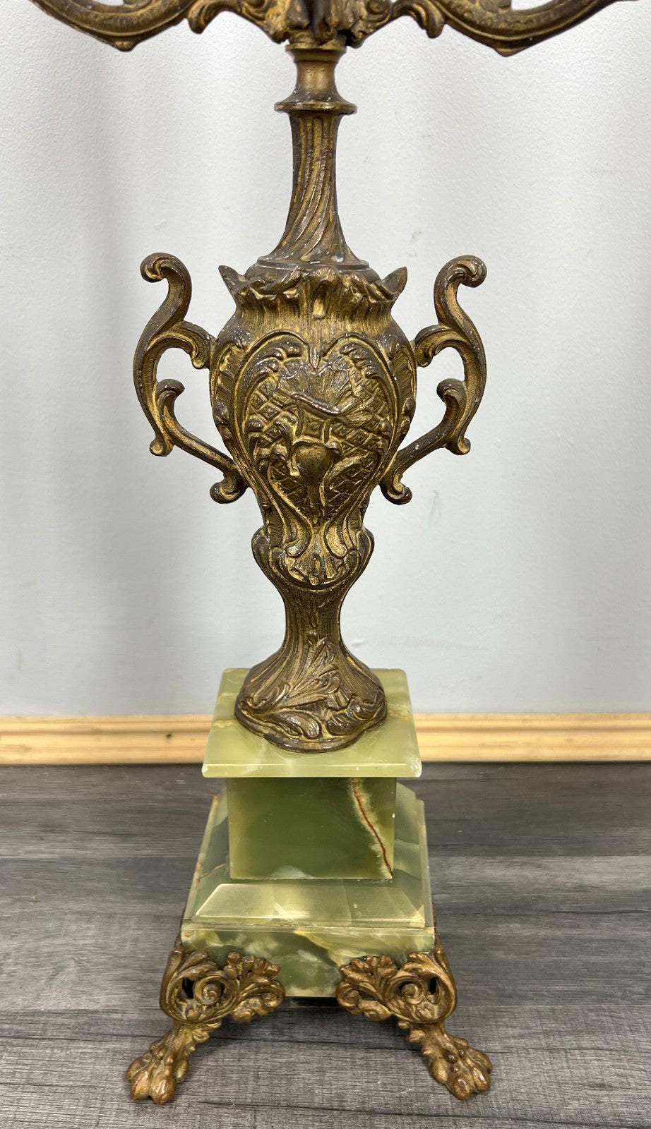 Clock Set Vintage French Onyx Brass Mantel Clock with 4-Arm Candelabras LOT 441318