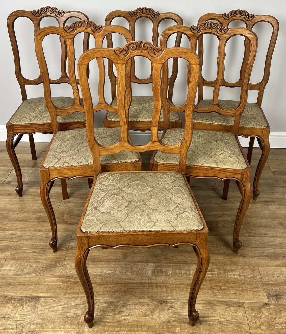 Dining Chairs Vintage French Louis Style Oak Set Upholstered Seats LOT 48850