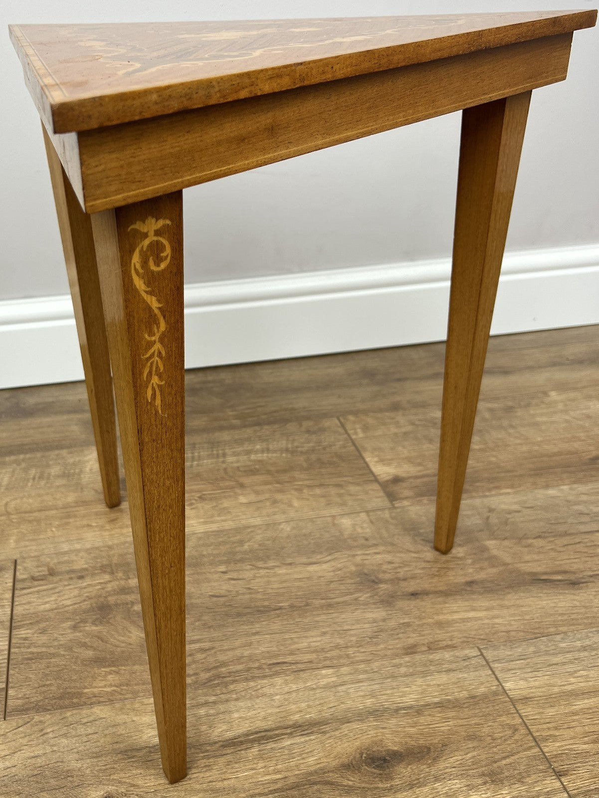 Vintage French Nested Triangle Inlaid Set 3 Pieces Carved Tables LOT 49067