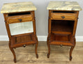 Pair of  Bedside Tables Antique French Louis Walnut Marble Top Cabinets LOT 489416