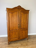 Wardrobe Vintage French Louis XVI Style Oak Two Door Carved Armoire LOT 6493