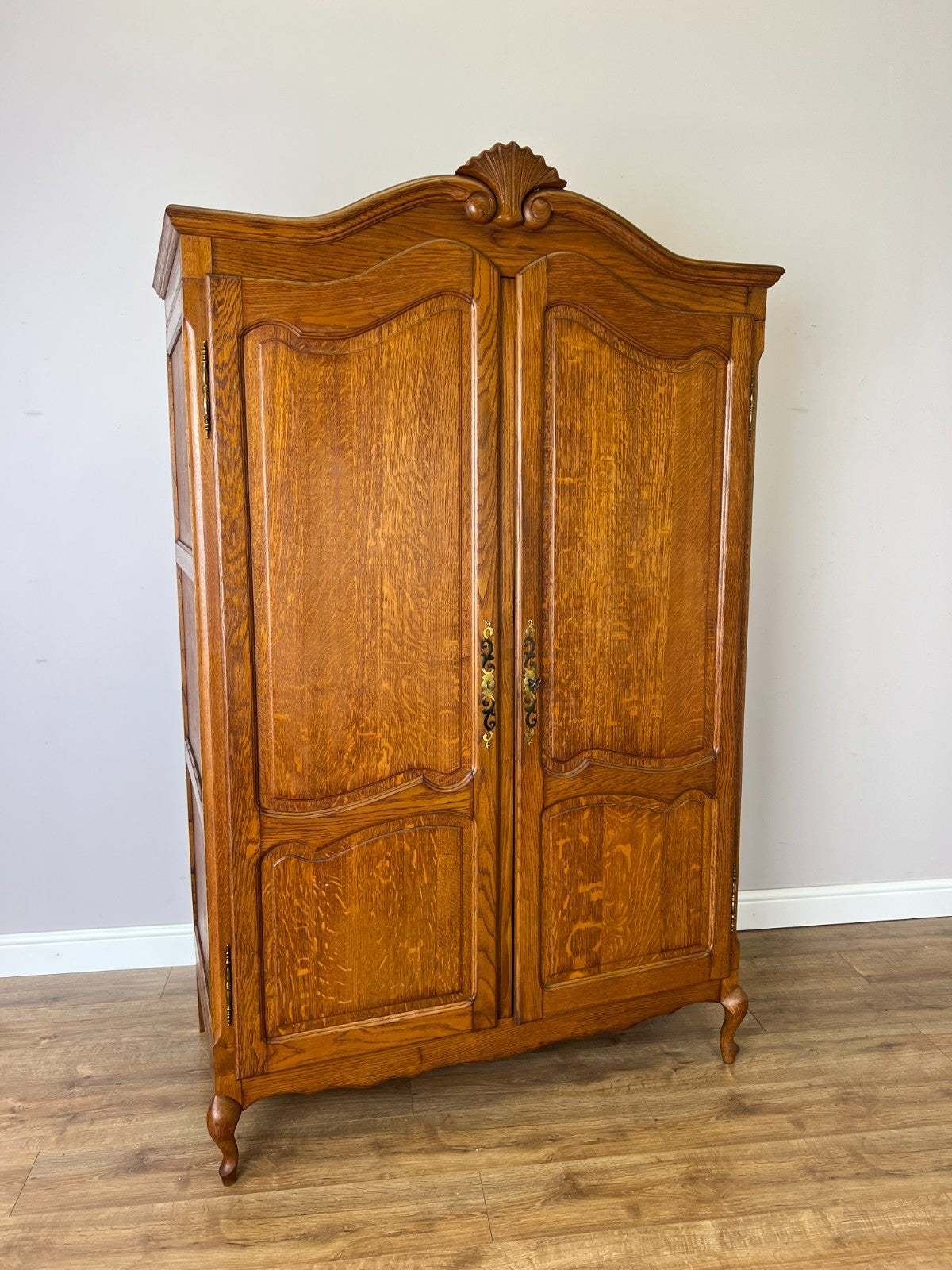 Wardrobe Vintage French Louis XVI Style Oak Two Door Carved Armoire LOT 6493