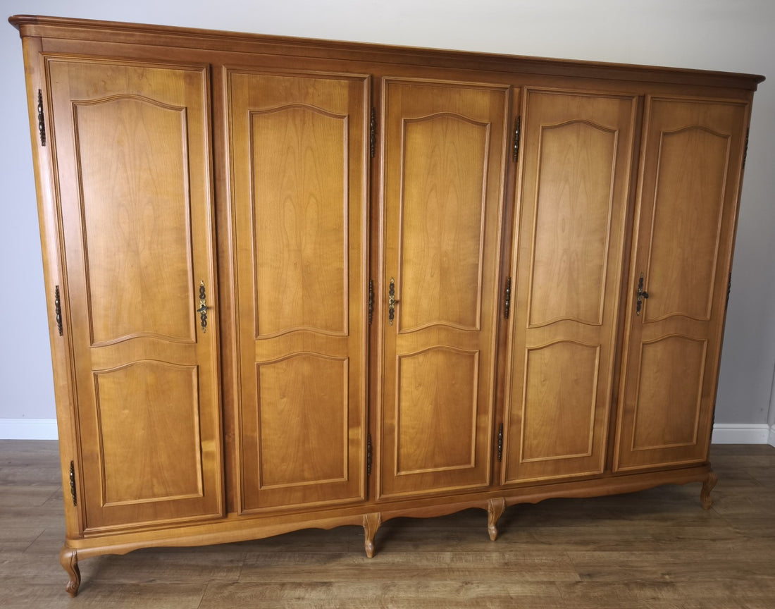 Wardrobe Vintage French Louis XVI Style Five Door Carved Armoire LOT 60090