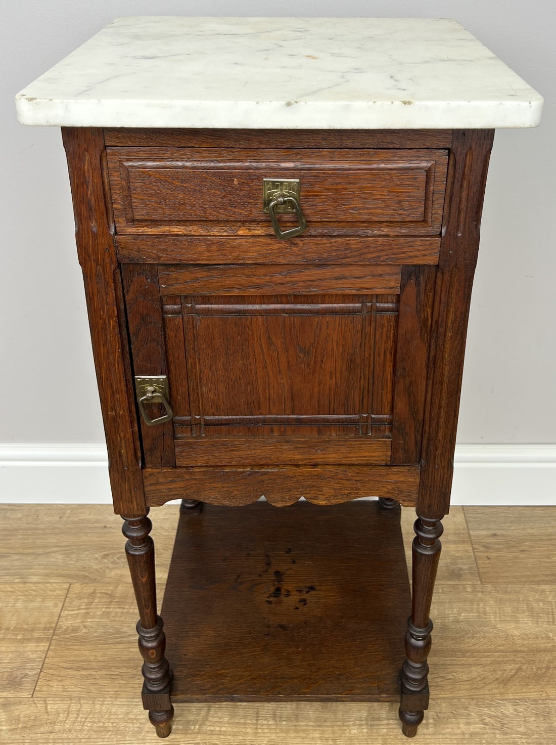 Bedside Table Antique French Style Marble Top Oak Cabinet Nightstand LOT 62460
