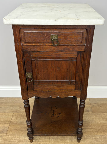 Bedside Table Antique French Style Marble Top Oak Cabinet Nightstand LOT 62460
