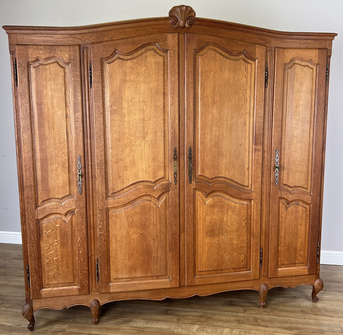 Wardrobe Vintage French Louis XVI Style Four Door Oak Carved Armoire LOT 64120