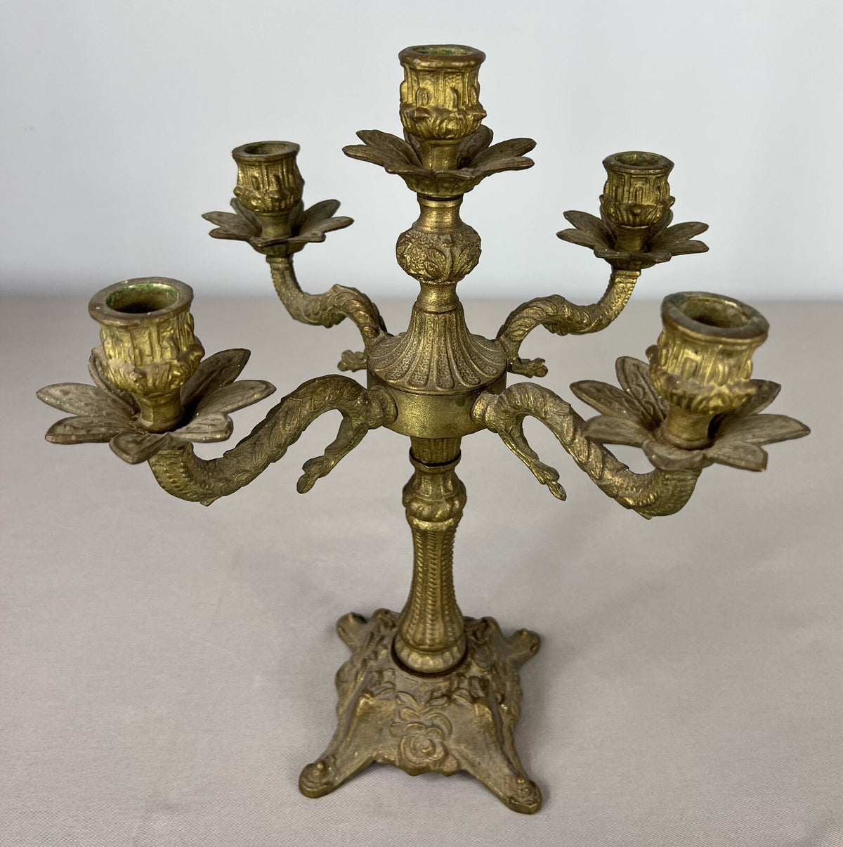 Antique French Brass Candelabra – Ornate 5-Arm Candle Holder (Lot 3604)