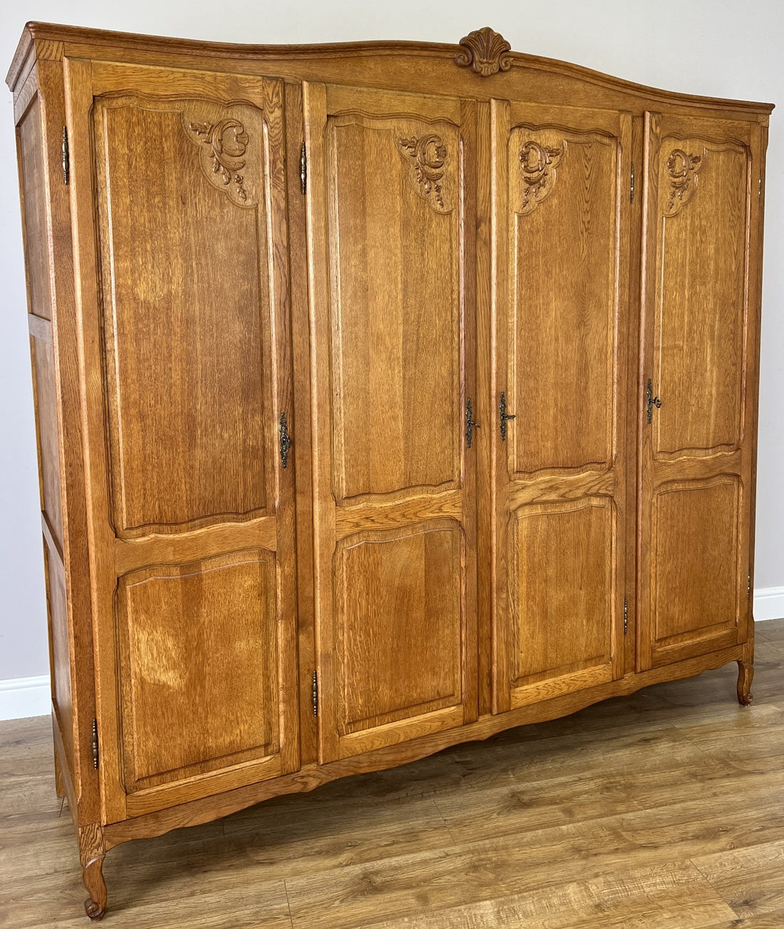 Wardrobe Vintage French Louis XVI Style Oak Four Door Carved Armoire LOT 6533