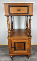 Bedside Table Antique French Style Marble Top Walnut Cupboard Cabinet LOT 40431