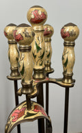 Fireplace Set Vintage French Hand Painted 5-Piece Brass Tool Stand LOT 44163