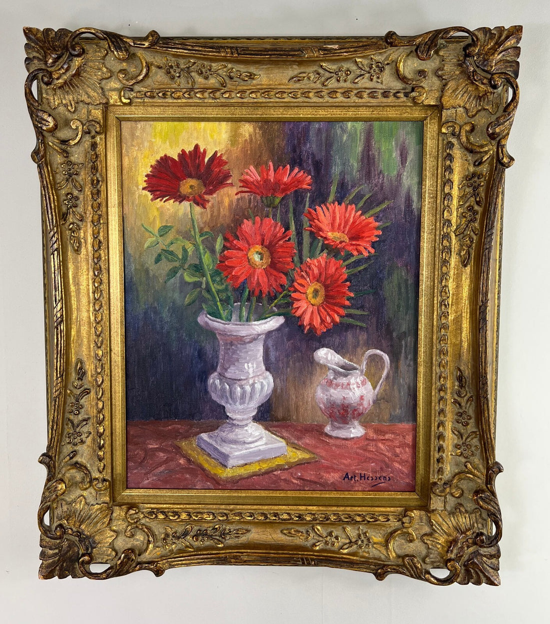 Vintage French Oil Painting Floral Still Life Framed Carved Signed LOT 51120